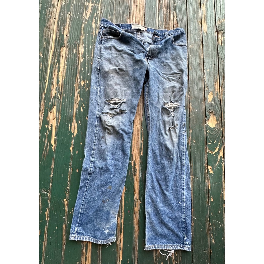 Levis 505 Regular Fit Jeans Mens Blue Distressed Workwear Denim Pants A4050